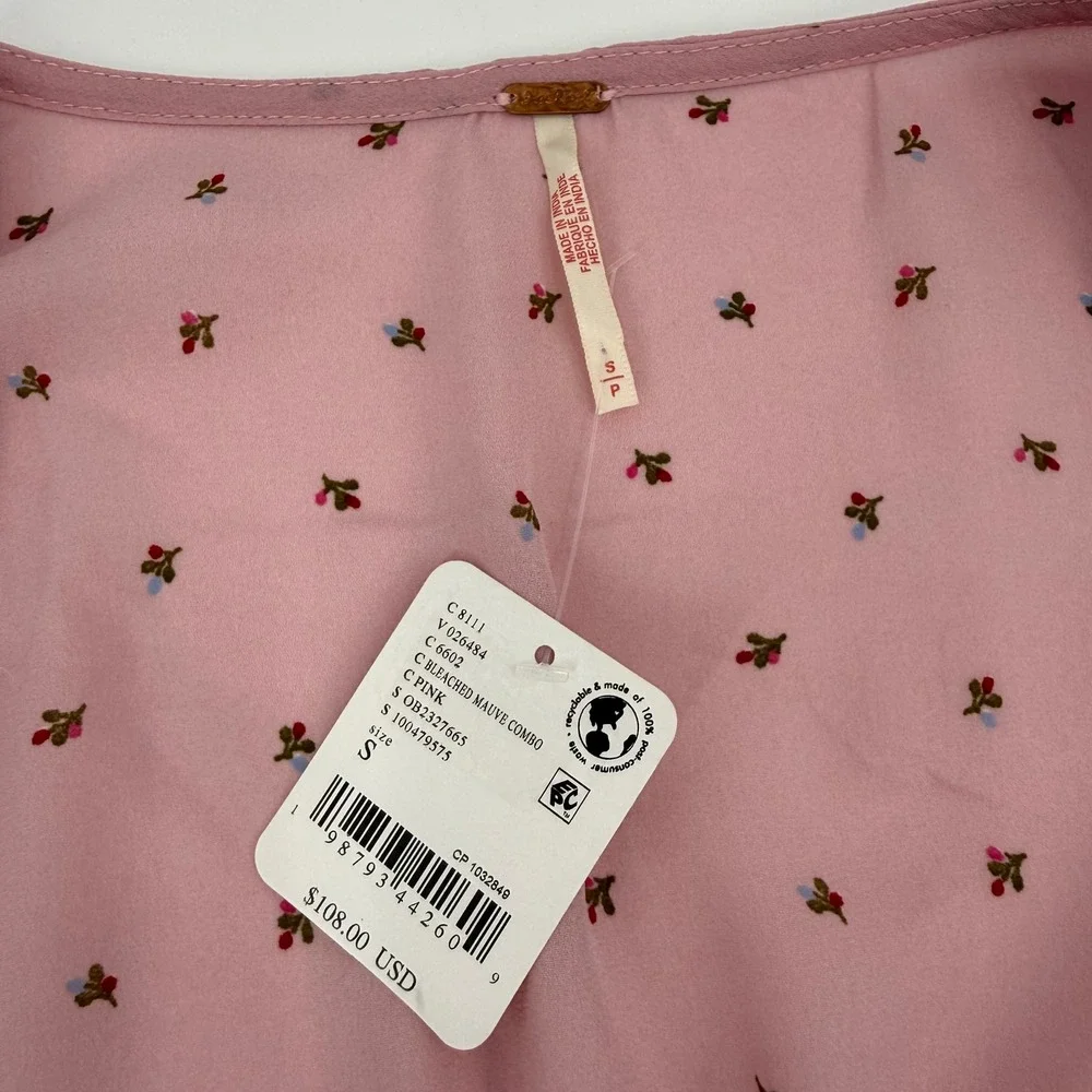 FREE PEOPLE NWT Small Adore‎ You Blouse Mauve Pink Floral Cottagecore Peplum Top